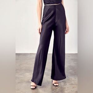 Black Satin Flared Pants, Size S, NWT